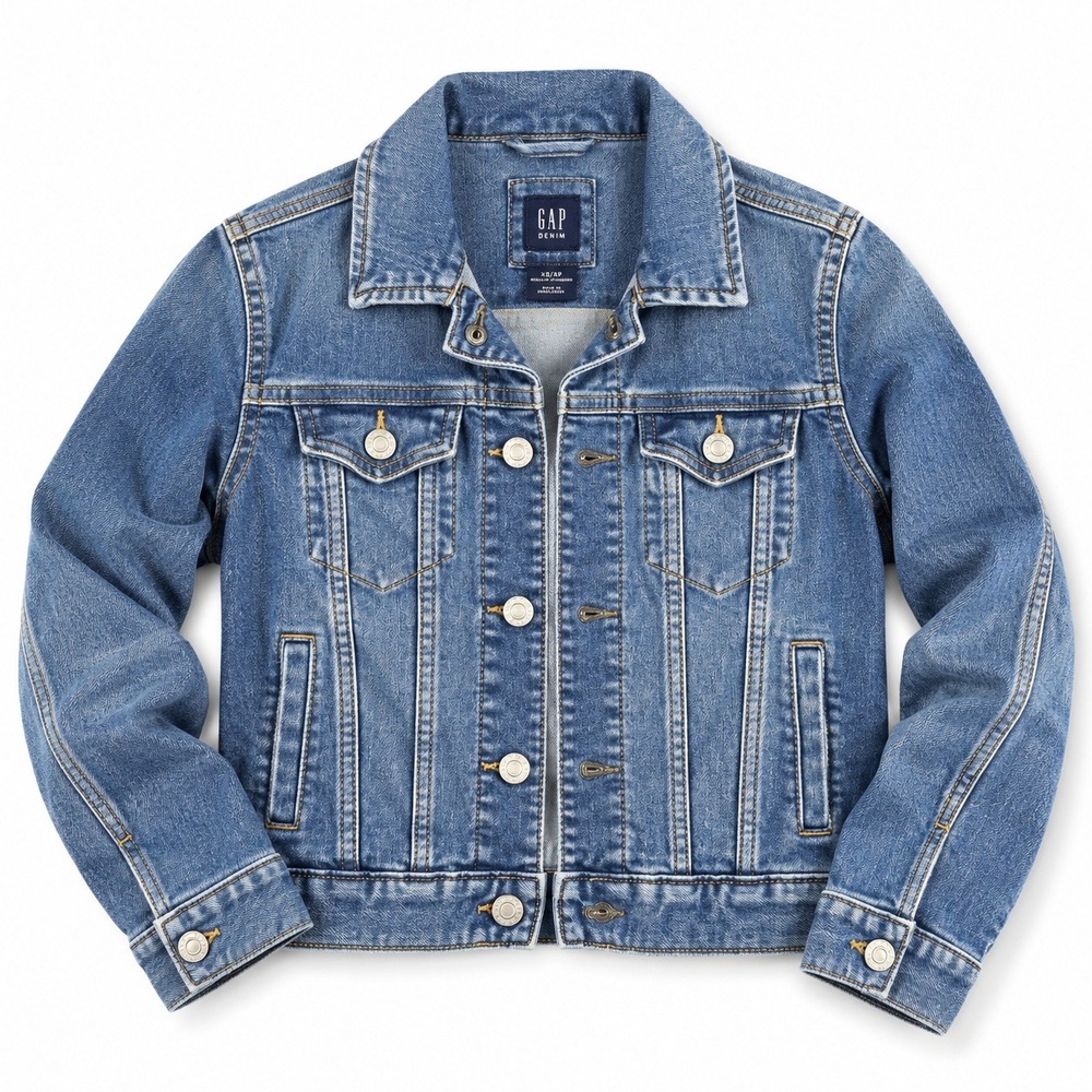 Gap Denim Jacket Medium Wash Blue Stretch Trucker Jean Jacket Girls Size M 8-9
